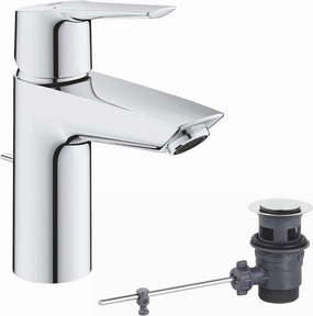 GROHE QUICKFIX Start | Bathroom Basin Mixer tap with pop-up Waste | Easy to Install and Includes Installation Tool | Small Size H. 165 mm | Water-Saving Technology | Chrome | 24209002
