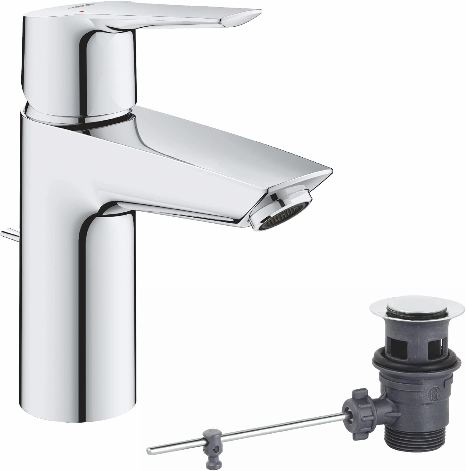 GROHE QUICKFIX Start | Bathroom Basin Mixer tap with pop-up Waste | Easy to Install and Includes Installation Tool | Small Size H. 165 mm | Water-Saving Technology | Chrome | 24209002