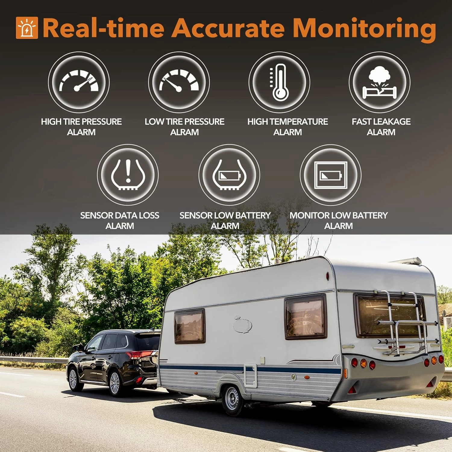 GUTA RV Tire Pressure Monitoring System, RV TPMS, 6 Sensors, 7 Alarm Modes, 14 Days Battery Life, 80ft Sensing Distance, Large Screen, for RV, Trailer, Coach, Motor Home, Fifth Wheel, (0-188psi)