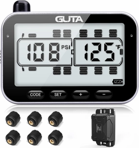GUTA RV Tire Pressure Monitoring System, RV TPMS, 6 Sensors, 7 Alarm Modes, 14 Days Battery Life, 80ft Sensing Distance, Large Screen, for RV, Trailer, Coach, Motor Home, Fifth Wheel, (0-188psi)