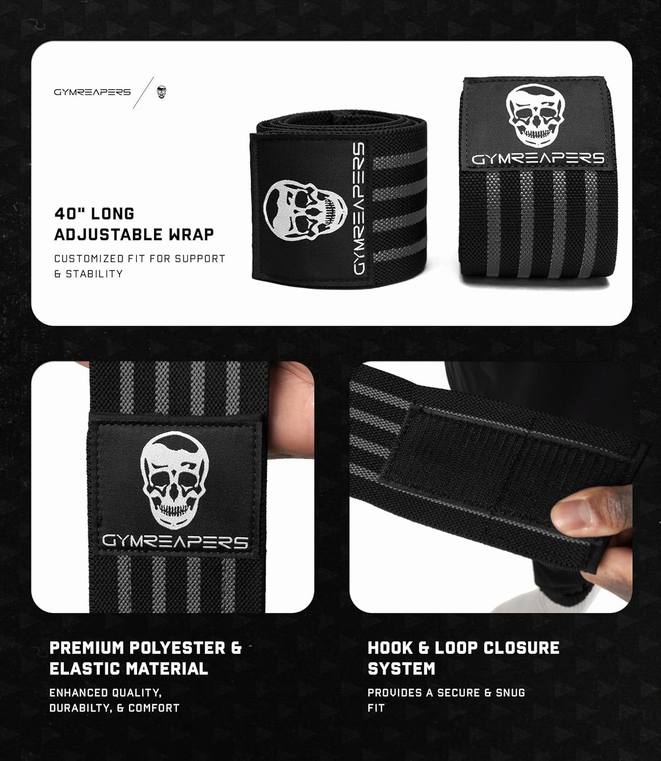 Gymreapers Weightlifting Elbow Wraps (1 Pair) - Flexible 40'' Elbow Compression Strap & Joint Support Brace - for Bench Press, Powerlifting, and Pressing
