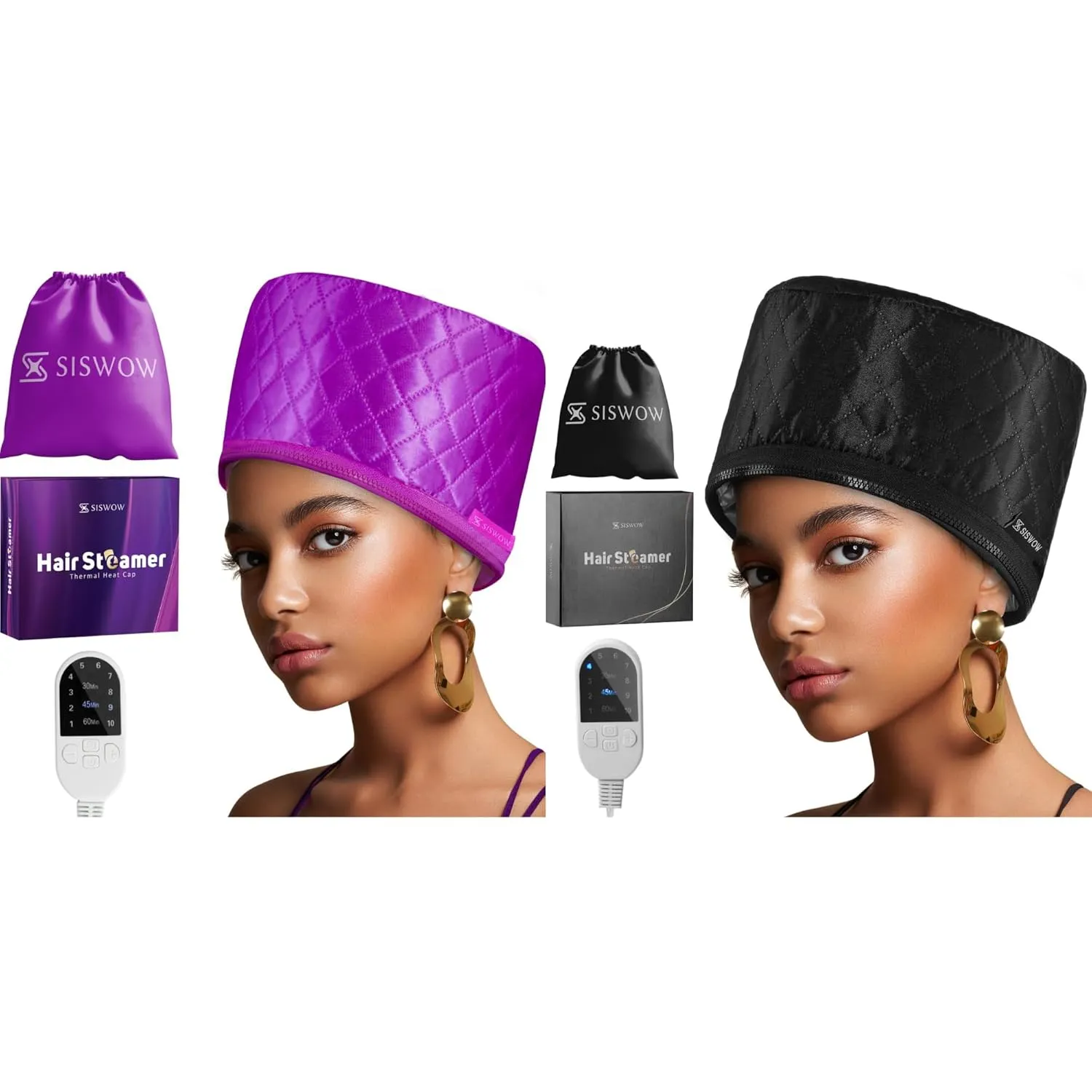 Hair Steamer with 10-Level Heat Settings for Natural Hair - Deep Conditioning Thermal Steam Cap for Black Hair (Black   Purple)