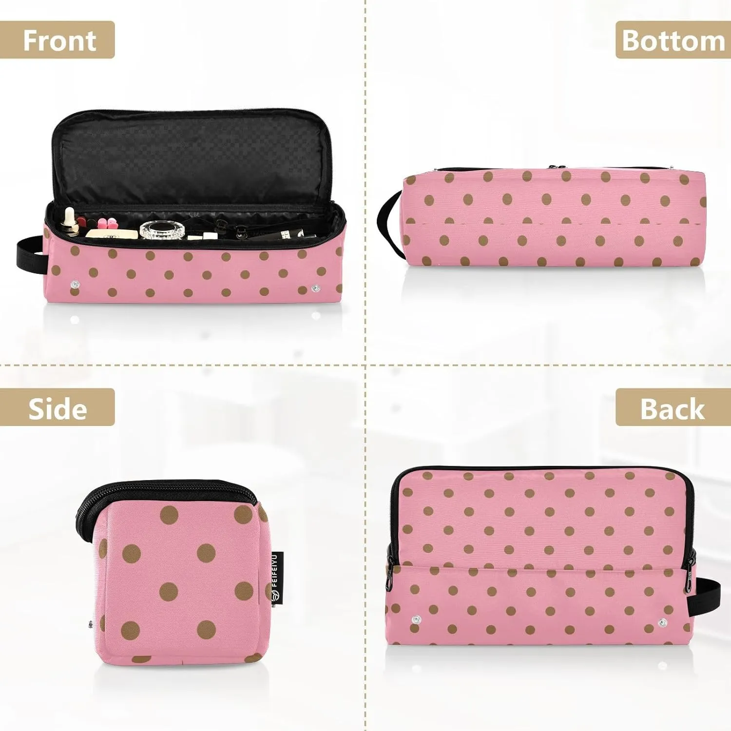 Hair Tool Travel Bag for Women, 2 in 1 Hair Tools Organizer, and Heat Resistant Mat with Zipper for Curling Iron Straightener Flat Hairs Dryer, Polka Dots Bright Pink Mid Century Modern