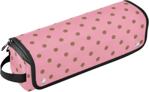 Hair Tool Travel Bag for Women, 2 in 1 Hair Tools Organizer, and Heat Resistant Mat with Zipper for Curling Iron Straightener Flat Hairs Dryer, Polka Dots Bright Pink Mid Century Modern