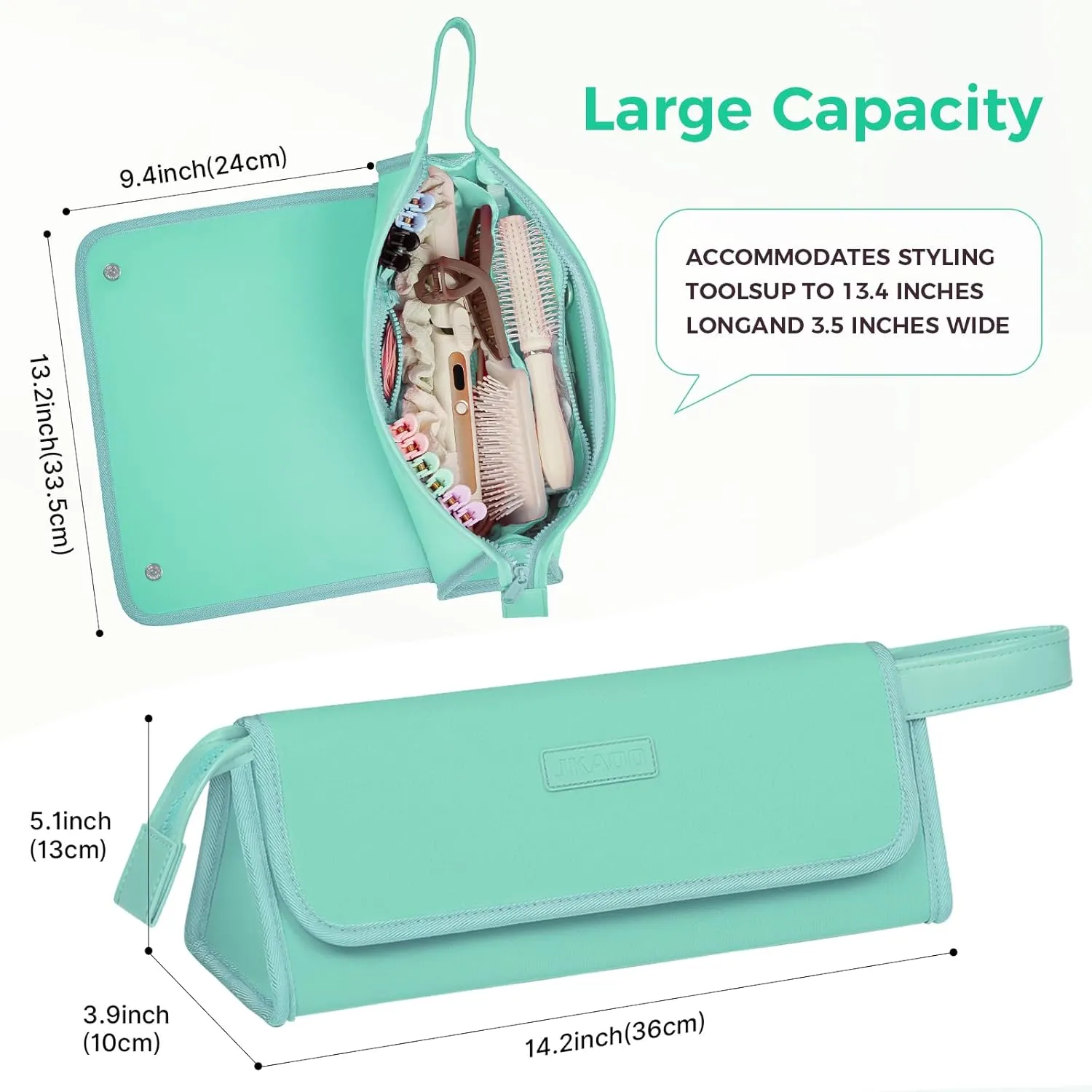 Hair Tools Travel Bag and Heat Resistant Mat, 2 in 1 Portable Organizer Hair Travel Case for Curling Iron, Hair Straightener, Flat Irons, PU Hangable Handle, Neoprene (Blue-Green)