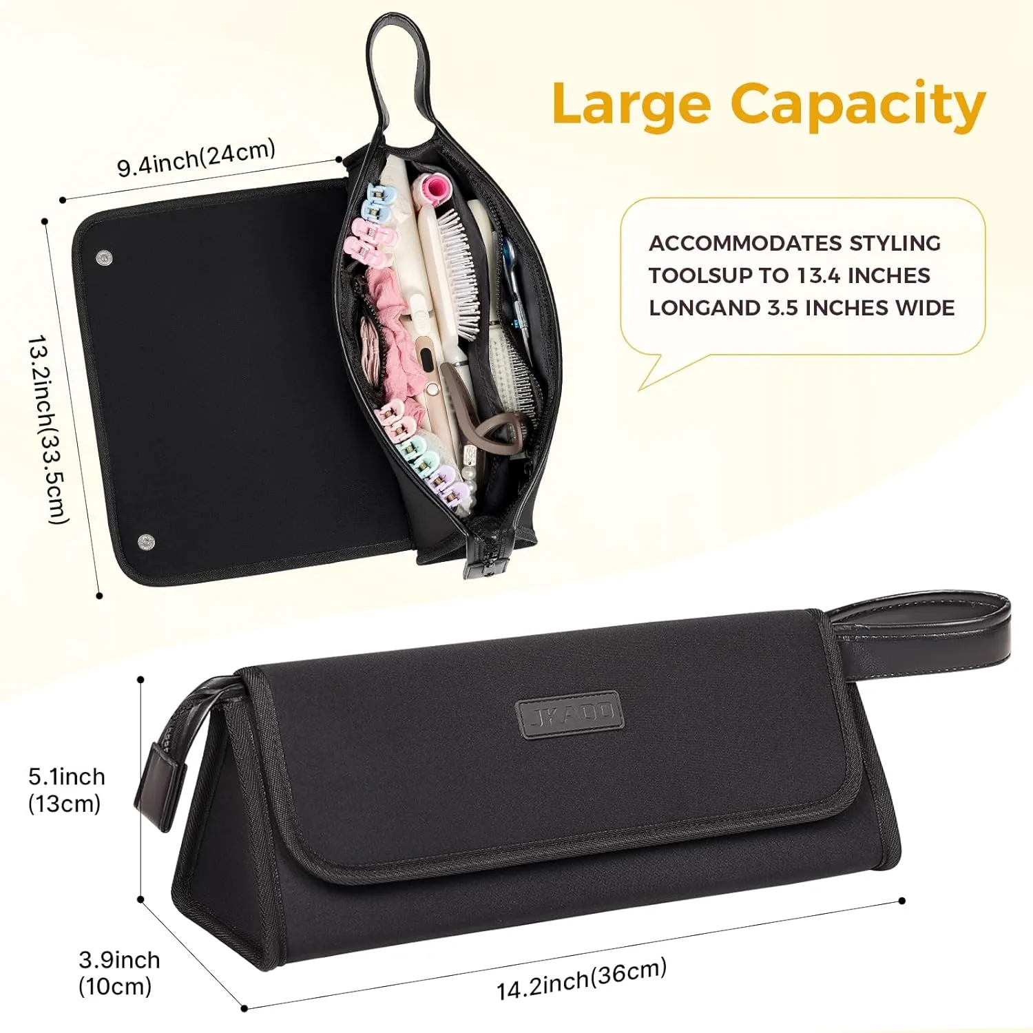 Hair Tools Travel Bag and Heat Resistant Mat, 2 in 1 Portable Organizer Hair Travel Case for Curling Iron, Hair Straightener, Flat Irons, PU Hangable Handle, Neoprene (Elegant Black)
