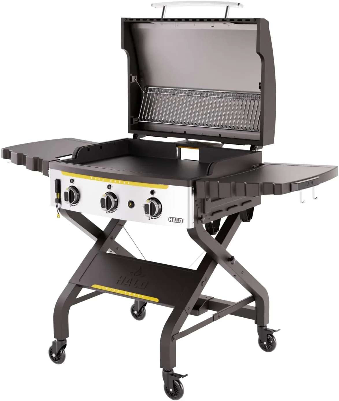 HALO Elite Griddle Propane Gas, 28''×20''(564sq.in) Cooking Surface with Wind Proof Design and Dual Burner, XL Rear Grease Container, a Bubble Leveler (3 Burners)