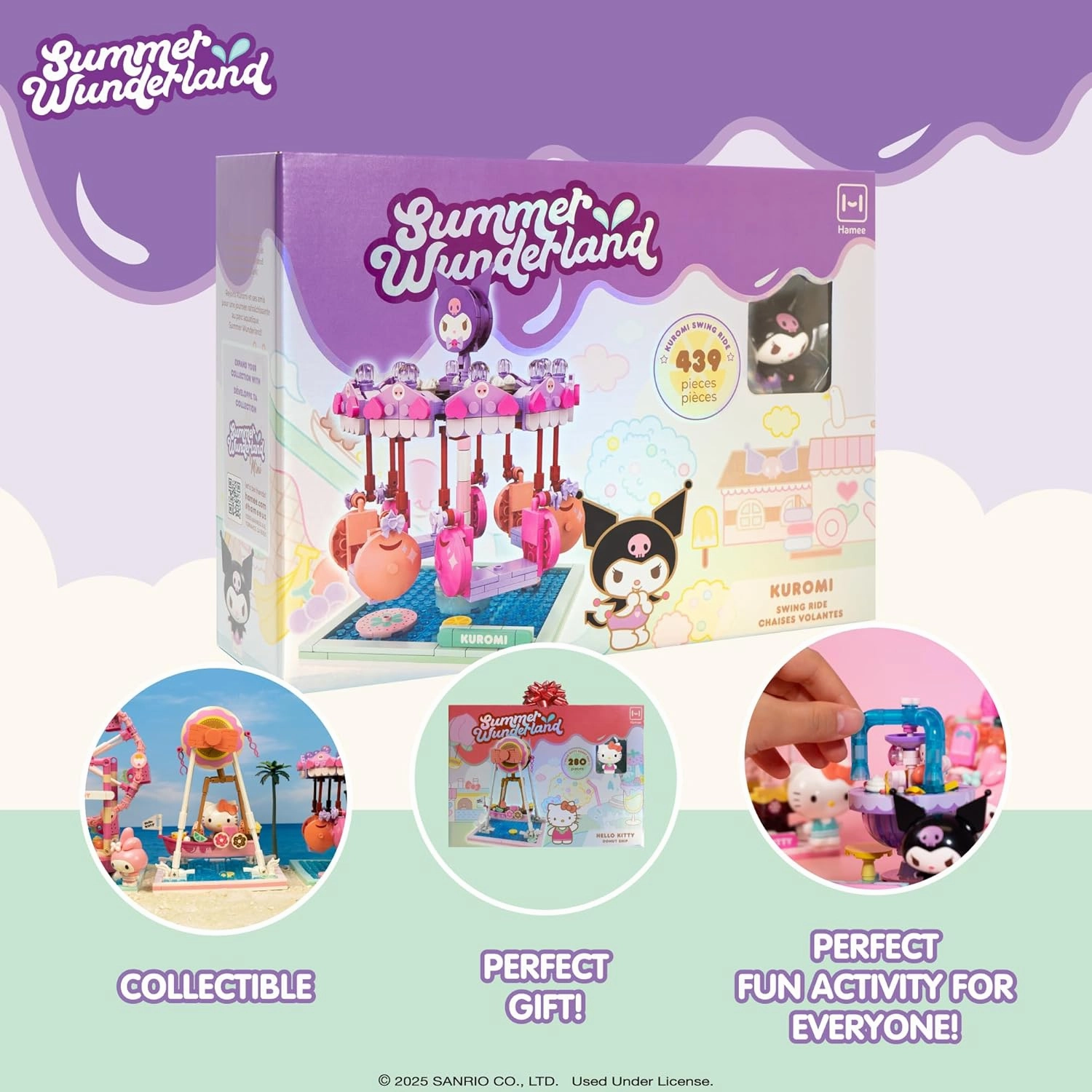 Hamee Sanrio Hello Kitty and Friends ‘Summer Wunderland’ Cute Water Theme Park Building Block Set Birthday Gift, Party Favor, Stress Relief, Collectible Toy, Sanrio Fan, Relaxation – Kuromi