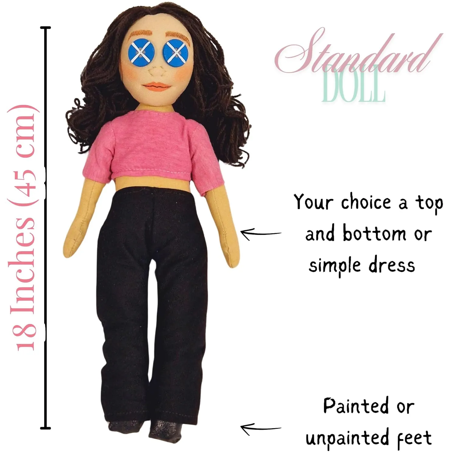 Handcrafted Custom Doll with Button Eyes, Turn Your Photo into a Personalized Cloth Doll, Ideal Gift for Any (12 Inches)