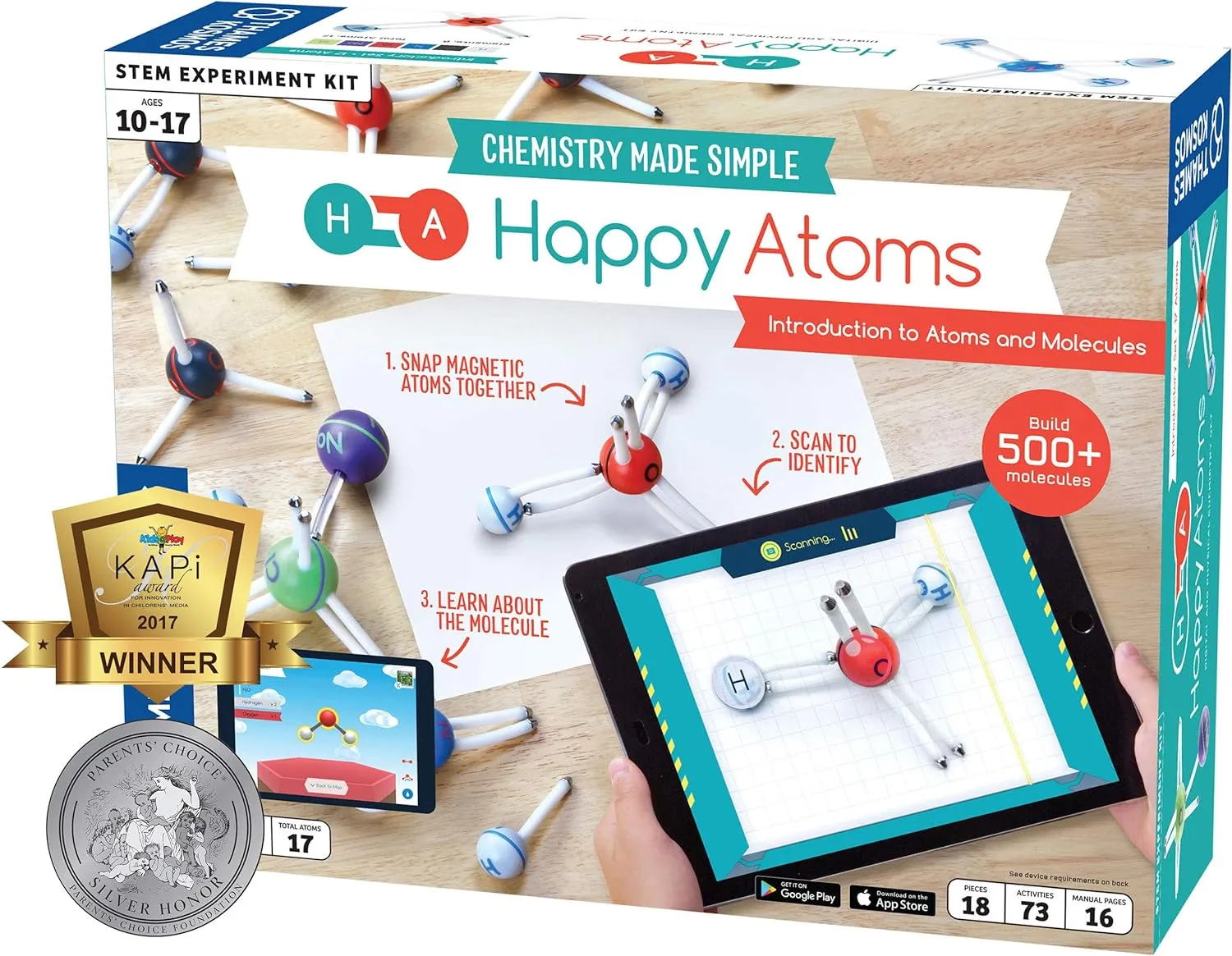 Happy Atoms Magnetic Molecular Modeling Introductory Set | Intro to Atoms, Molecules, Bonding, Chemistry | Create 508 Molecules | 73 Activities | Plus Free Educational App for iOS, Android