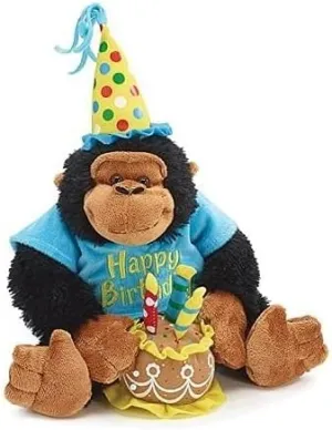 Happy Birthday 12" Plush Monkey with Birthday Cake Plays Happy Birthday Song