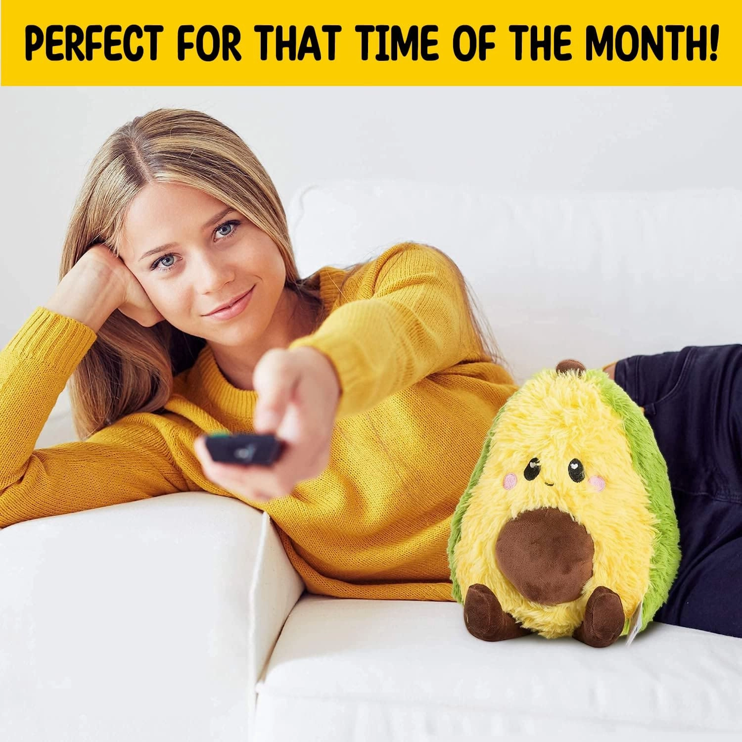 Happy Fuel Avocado Microwavable Unscented 1.5lbs Heating Pad For Women And Kids- Cute Soft Cozy Pillow Plush Heatable Warm Stuffed Animals- Kawaii Hot & Cold Plushie Food Toy - Avocado Gifts For Girls