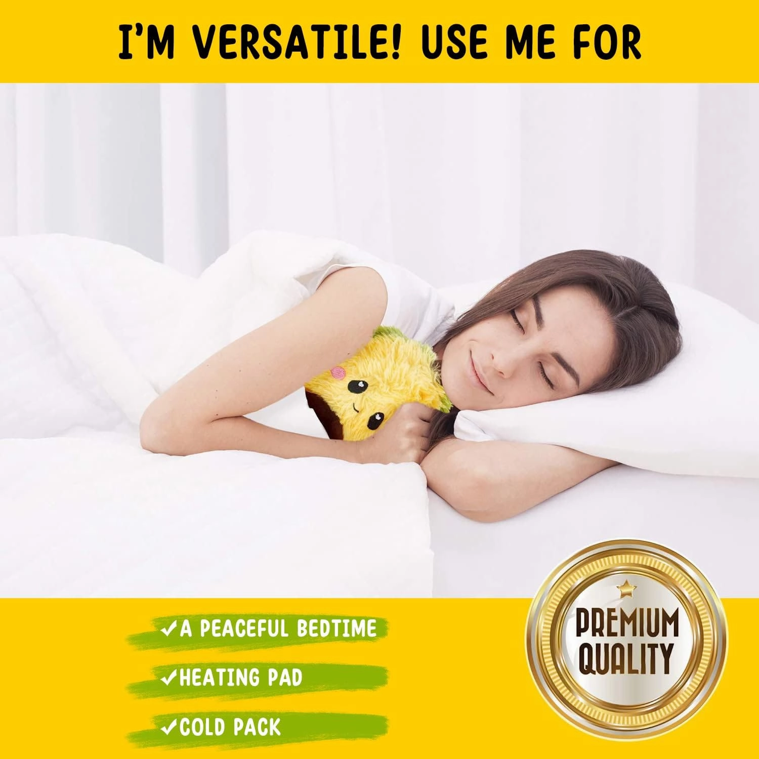 Happy Fuel Avocado Microwavable Unscented 1.5lbs Heating Pad For Women And Kids- Cute Soft Cozy Pillow Plush Heatable Warm Stuffed Animals- Kawaii Hot & Cold Plushie Food Toy - Avocado Gifts For Girls