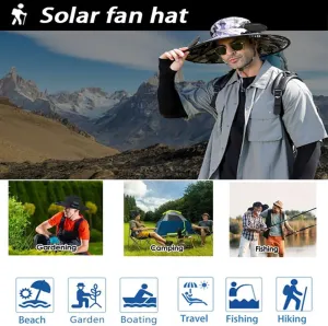 Hat with Fans Solar Power, Solar Fan Hat for Men Women, UPF 50  Removable&USB Charging for Outdoor Hiking Camping Fishing
