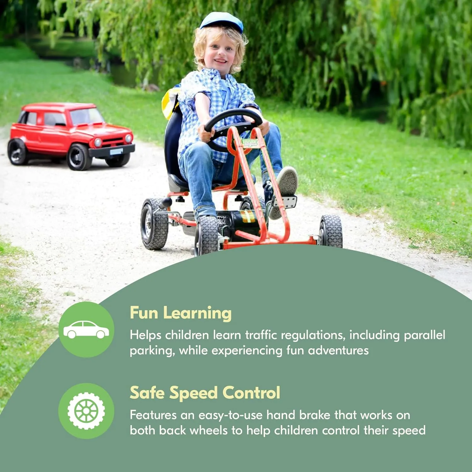 hauck Kids Pedal Go Kart, 4 Wheel Bike Cart, Ages 4-8, Lightning Ride, Orange