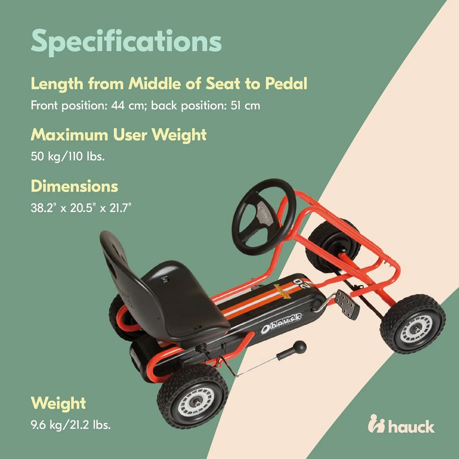 hauck Kids Pedal Go Kart, 4 Wheel Bike Cart, Ages 4-8, Lightning Ride, Orange