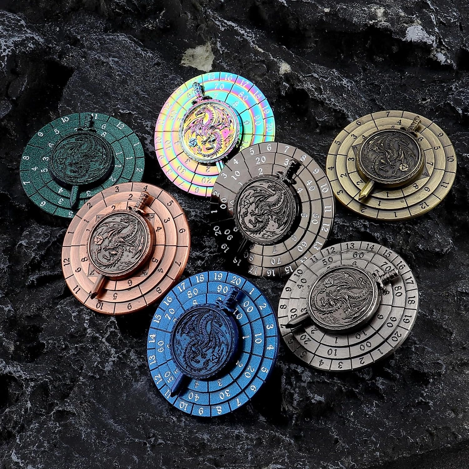 Haxtec Spinner Dice 7-in-1 Metal DND Dice Set Unique Dice Spinner Antique Rotate Metal D&D Dice for Dungeons and Dragons DND Gifts RPG Role Playing Gaming Dice