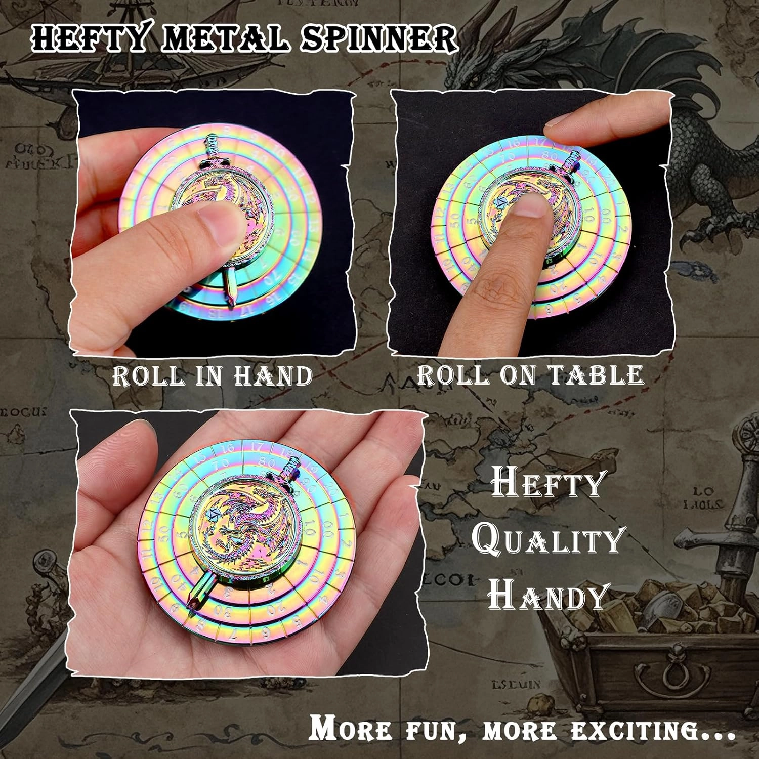 Haxtec Spinner Dice 7-in-1 Metal DND Dice Set Unique Dice Spinner Antique Rotate Metal D&D Dice for Dungeons and Dragons DND Gifts RPG Role Playing Gaming Dice