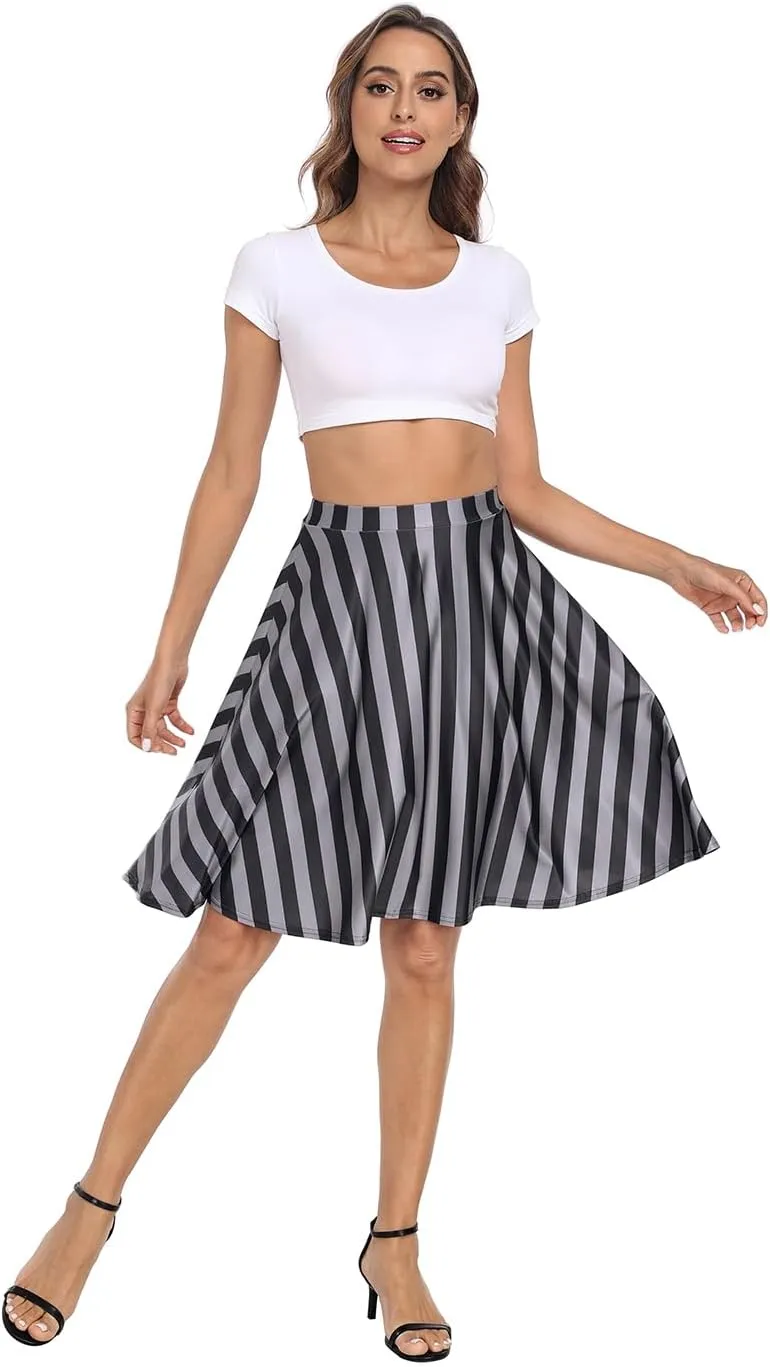 HDE Skirts for Women - Midi Skirt Skater Skirt Knee Length High Waist Fun Prints