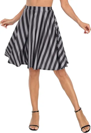 HDE Skirts for Women - Midi Skirt Skater Skirt Knee Length High Waist Fun Prints