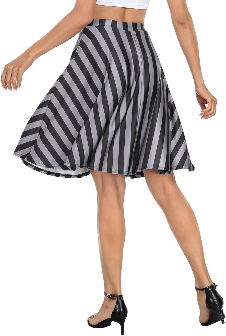 HDE Skirts for Women - Midi Skirt Skater Skirt Knee Length High Waist Fun Prints
