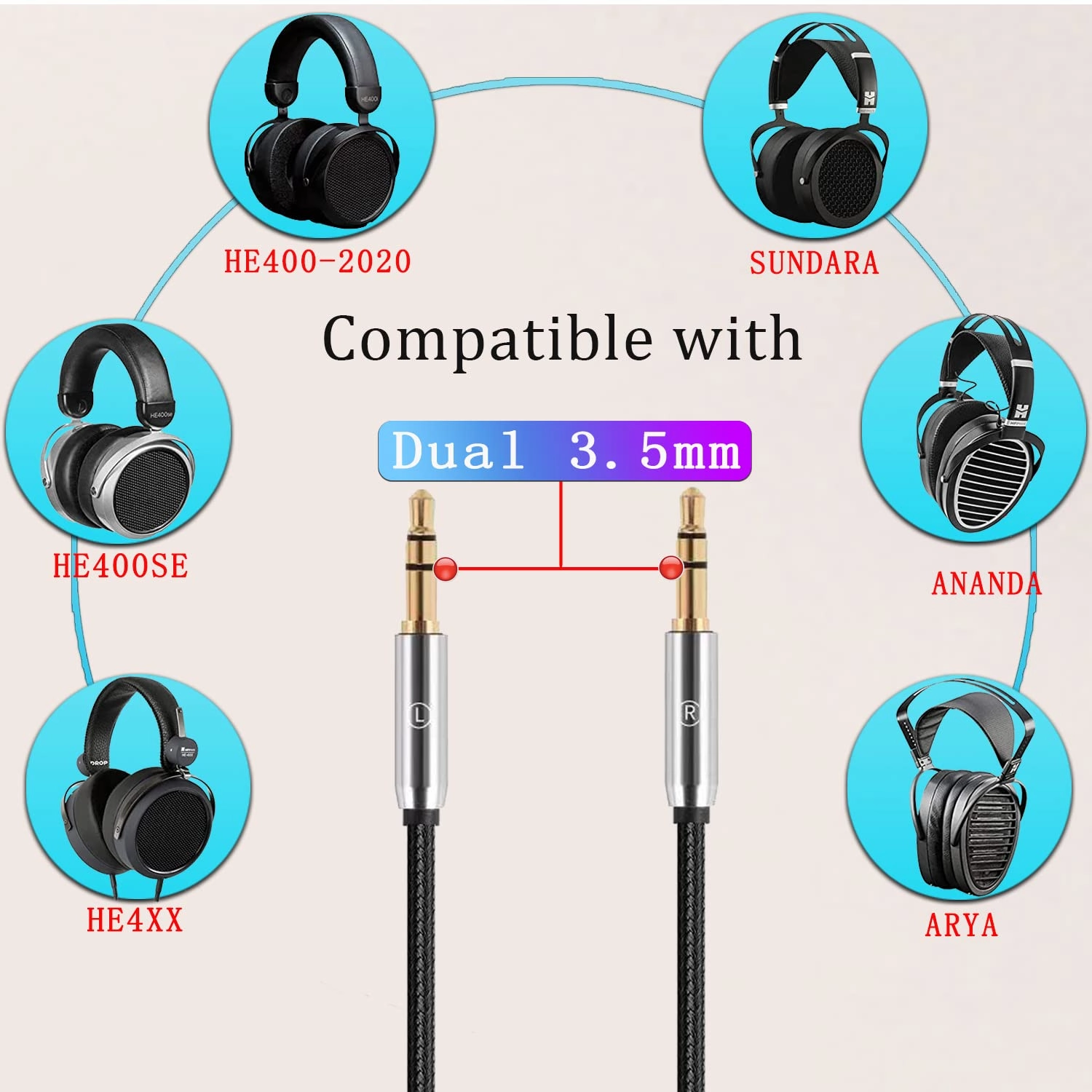 HE400SE Balanced Cable Compatible with Hifiman Sundara HE4XX HE-350 HE1000 HE560 4.4mm to Dual 3.5mm Works on Sony WM1A NW-ZX505 Digital Music Players(4.4mm)