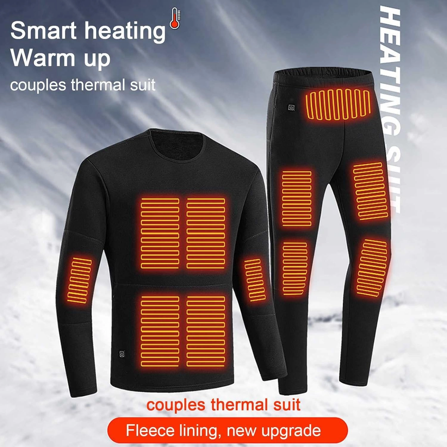 Heated Warm Underwear for Men Women 22 Zone Heating Pad USB Thermal Soft Trousers Top (Batteries Not Included)