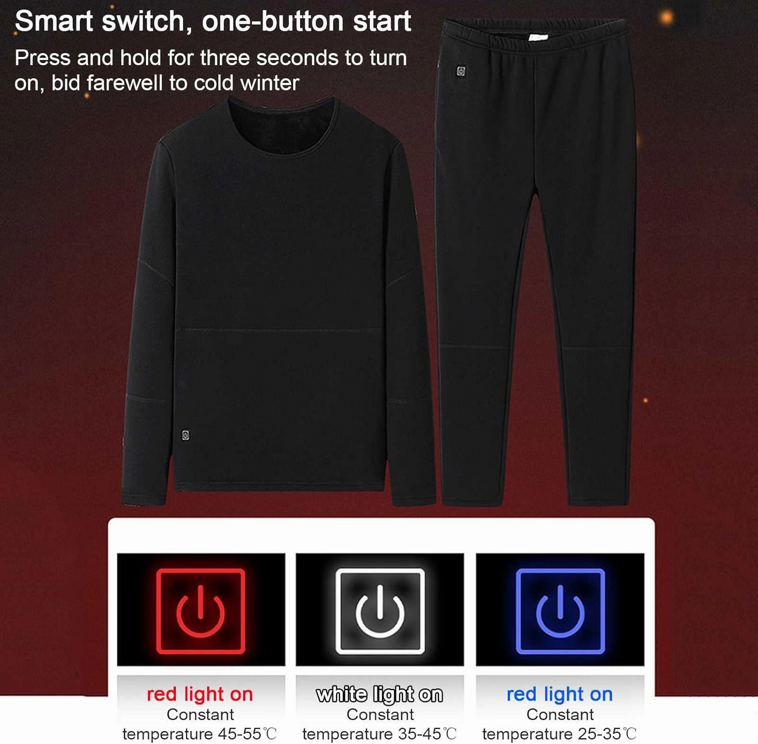 Heated Warm Underwear for Men Women 22 Zone Heating Pad USB Thermal Soft Trousers Top (Batteries Not Included)