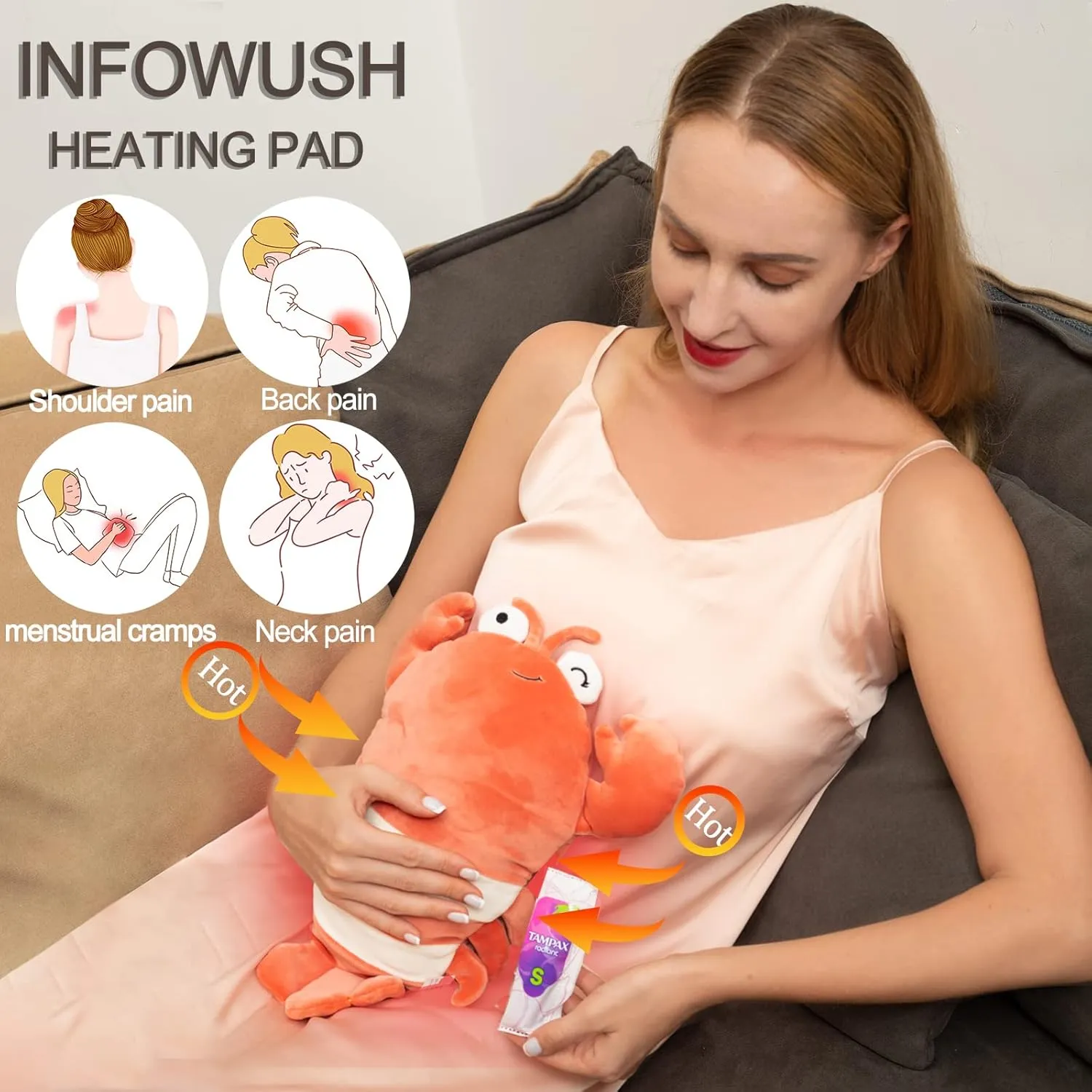 Heating Pads for Cramps, 15" Weighted Stuffed Animals Lobster Plush, Menstruation Microwavable Heating Pads with Lavender Scented Red