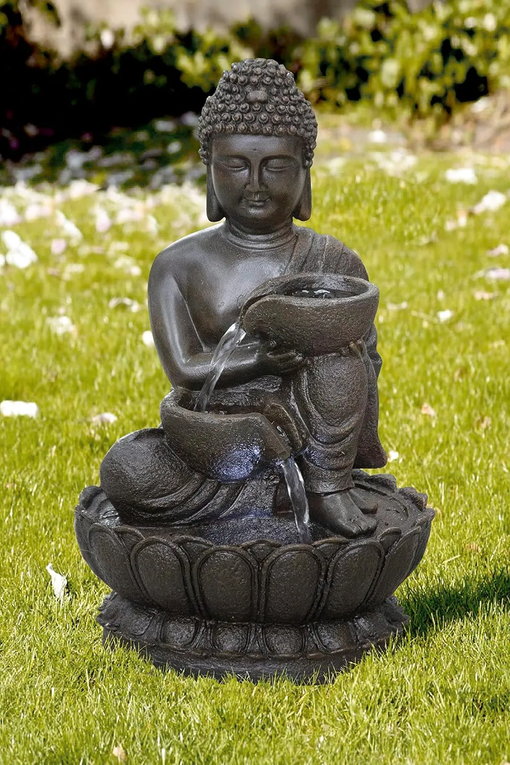 Hi-Line Gift Ltd. 13.75" H Buddha Fountain with LED for Tabletop Décor, Medium, Brown
