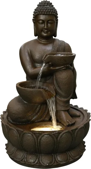 Hi-Line Gift Ltd. Large Buddha Fountain with Warm White LED, Large