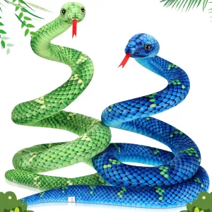 Hiboom 2 Pcs Giant Boa Constrictor Plush Snake Stuffed Animal, 80 Inch Lifelike Giant Snake Plush Toy Realistic Stuffed Snake for Birthday Party Gifts Decorations Halloween Prank Props, Green and Blue