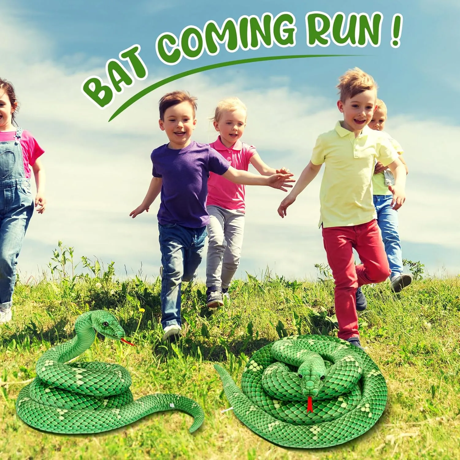 Hiboom Giant Snake Plush Large Stuffed Animal Realistic Stuffed Lifelike Snake Toy Gifts for Birthday Party Decoration Easter Carnival Prank Props(110 Inch,Green)
