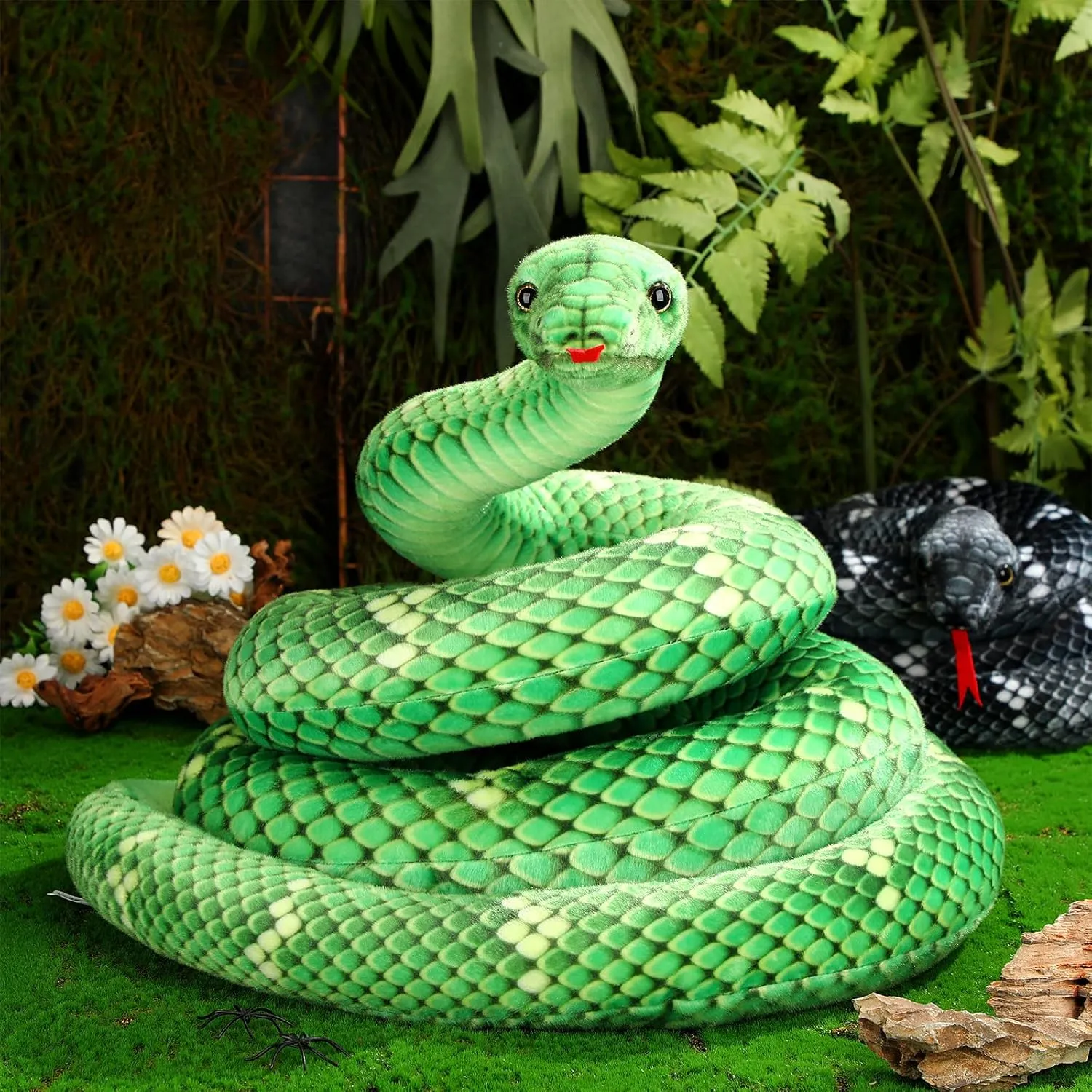 Hiboom Giant Snake Plush Large Stuffed Animal Realistic Stuffed Lifelike Snake Toy Gifts for Birthday Party Decoration Easter Carnival Prank Props(110 Inch,Green)