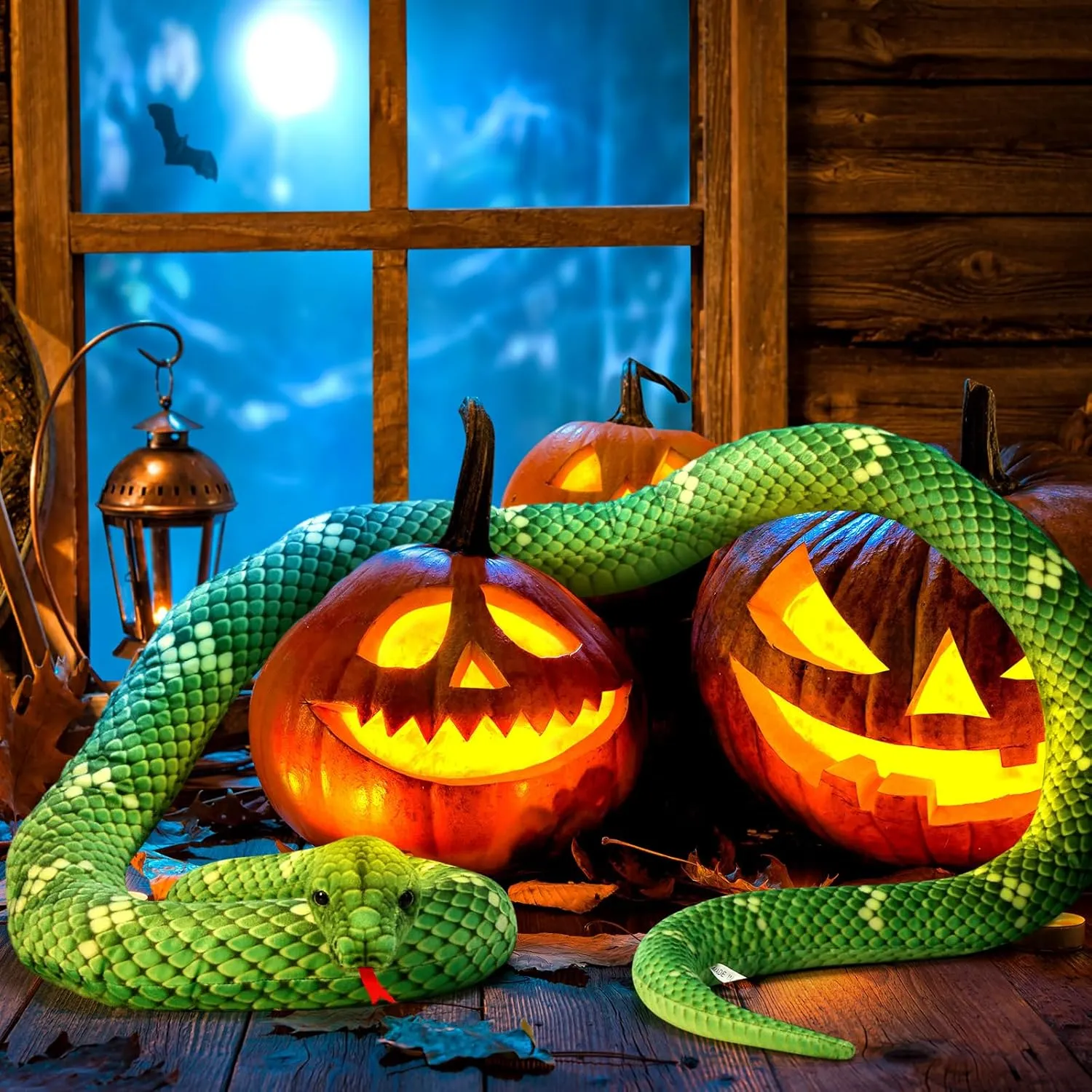Hiboom Giant Snake Plush Large Stuffed Animal Realistic Stuffed Lifelike Snake Toy Gifts for Birthday Party Decoration Easter Carnival Prank Props(110 Inch,Green)