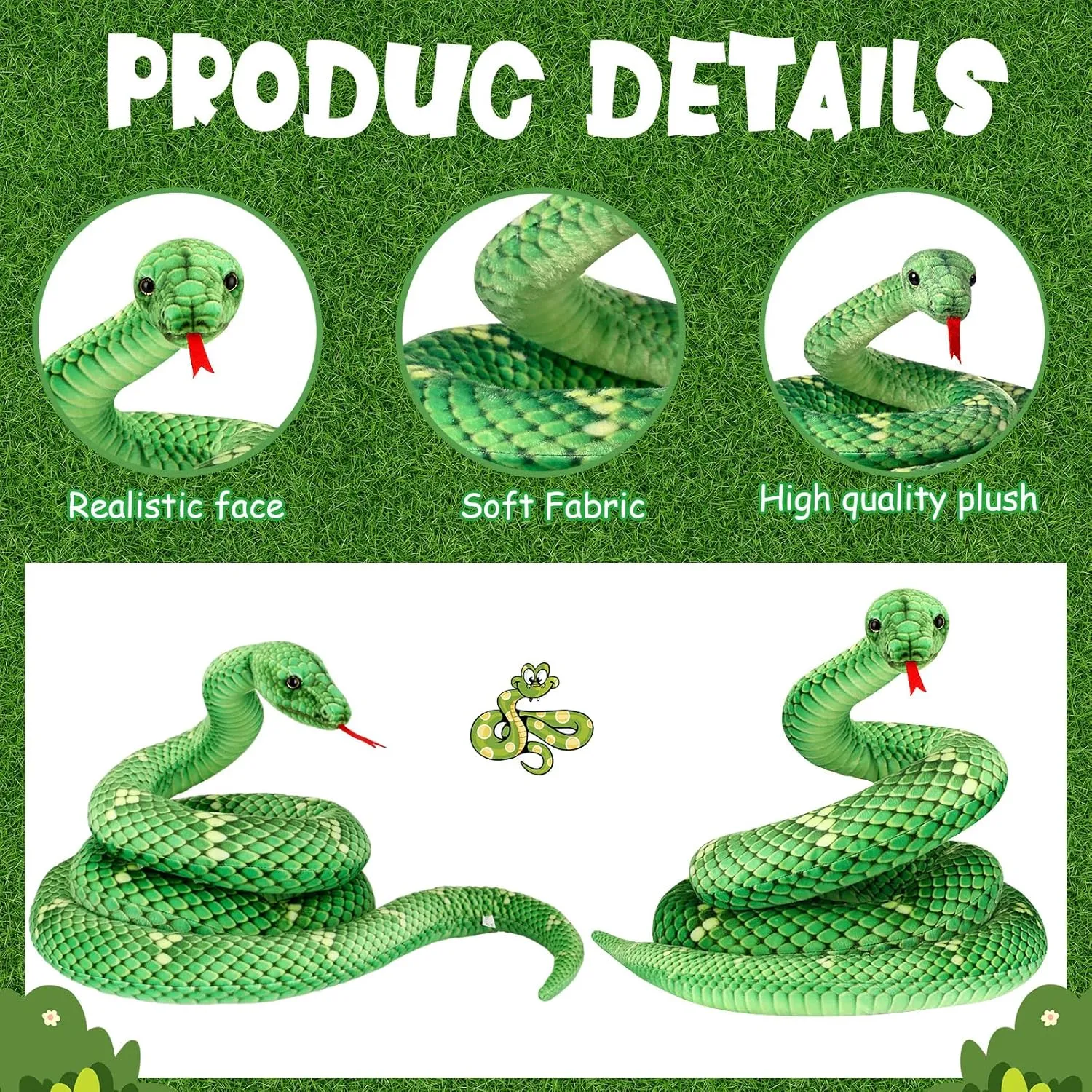 Hiboom Giant Snake Plush Large Stuffed Animal Realistic Stuffed Lifelike Snake Toy Gifts for Birthday Party Decoration Easter Carnival Prank Props(110 Inch,Green)