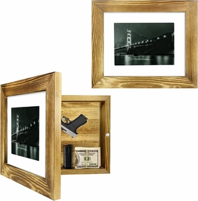 Hidden Gun Storage - Gun Safe Pistol Storage, 11"x14" Matted to 8"x10" Concealment Furniture Secret Decor Solid Wooden Handgun Picture Frames Box
