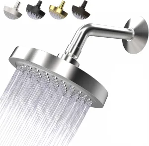 High Pressure Shower Head - Anti-Clogging Silicone Nozzles - 2.5 GPM Removable Restrictor - Easy to Clean Adjustable Replacement - easy to install with Plumbers Tape - 6 inch - Classic Chrome Finish