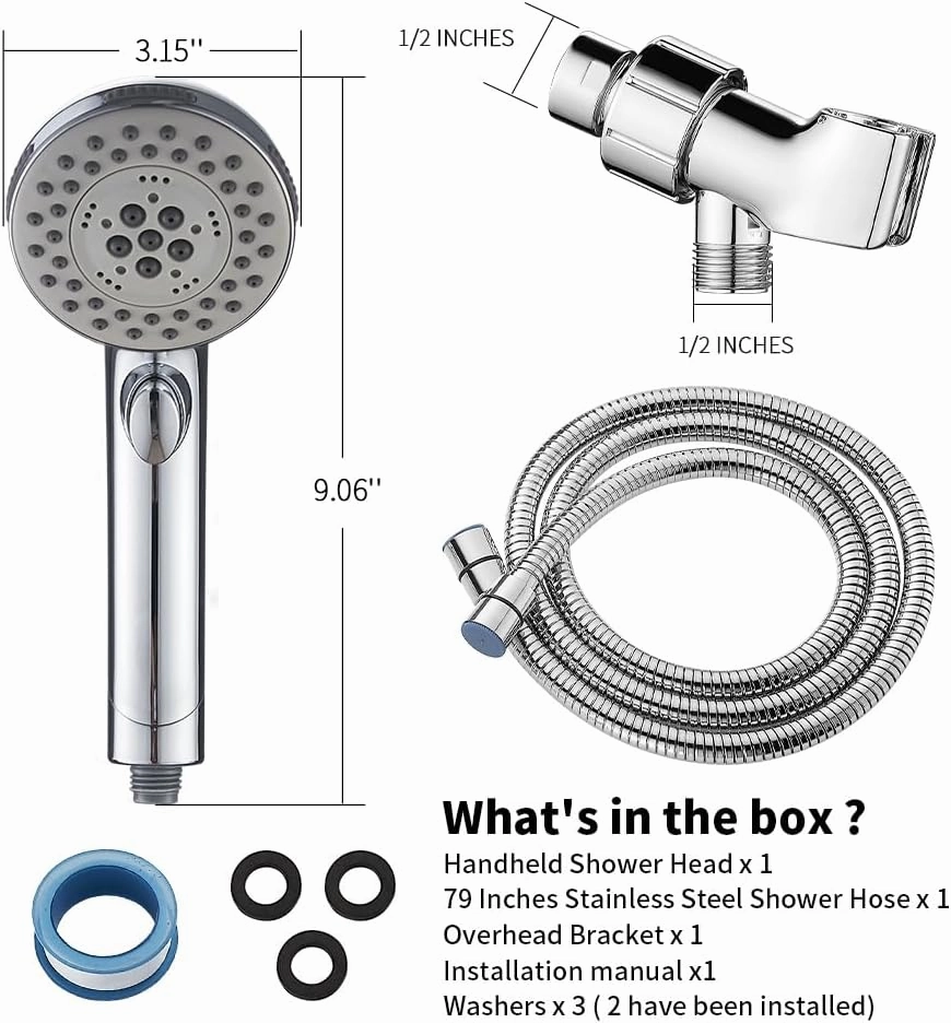 High Pressure 6 Setting Shower Head Hand-Held with ON/OFF Switch and Spa Spray Mode - Hand Held Shower Head with Handheld Spray - Shower Head with Hose - Chrome