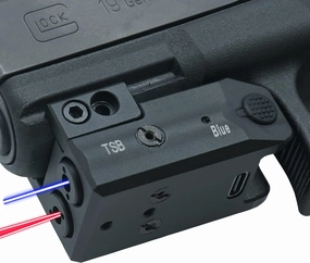 HiLight - Tactical TSB - Circular Red & Classic Blue Beam with Rechargeable Type-C USB Battery - Aircraft Grade Aluminum - Extension Rail Mount Light & Dual Laser Class of IIIR, <5mW