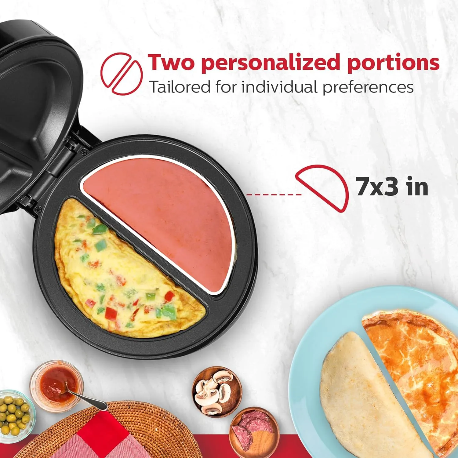 Holstein Housewares - Non-Stick Omelet & Frittata Maker, Stainless Steel - Makes 2 Individual Portions Quick & Easy (2 Section, Black)