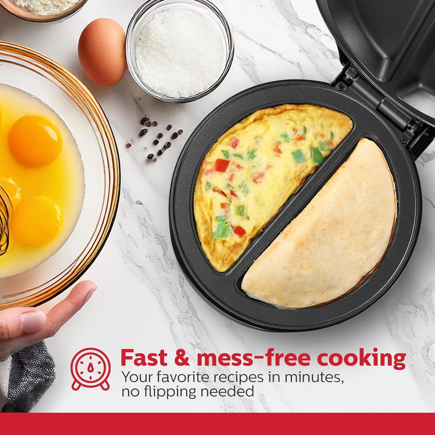 Holstein Housewares - Non-Stick Omelet & Frittata Maker, Stainless Steel - Makes 2 Individual Portions Quick & Easy (2 Section, Black)
