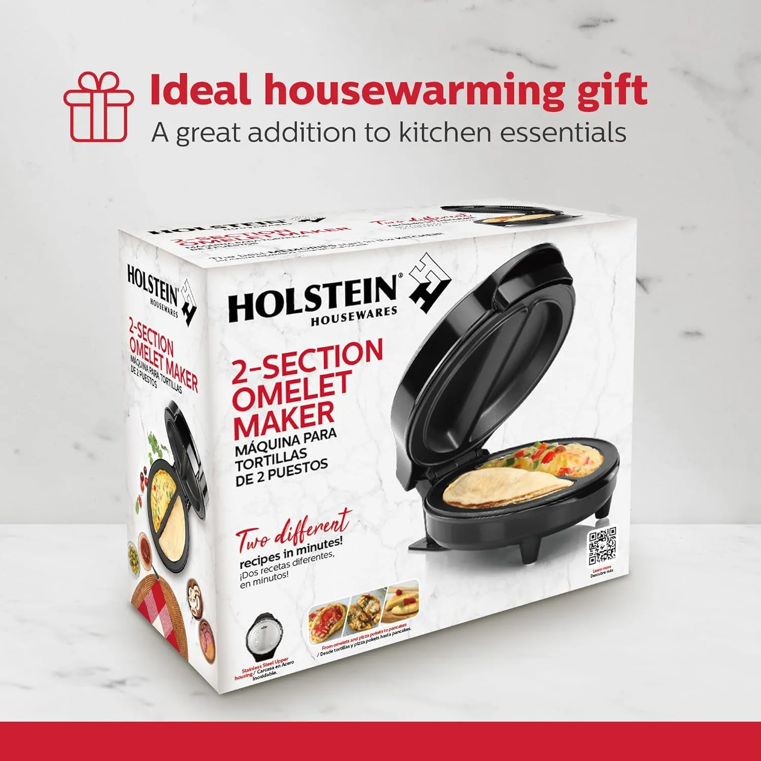 Holstein Housewares - Non-Stick Omelet & Frittata Maker, Stainless Steel - Makes 2 Individual Portions Quick & Easy (2 Section, Black)