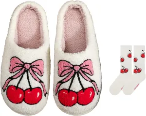 Home Slippers for Women Men Retro Soft Plush Lightweight Pineapple Strawberry Pumpkin Slippers Slip-on Cozy Indoor Outdoor Slippers Anti-Skid Sole 37-38