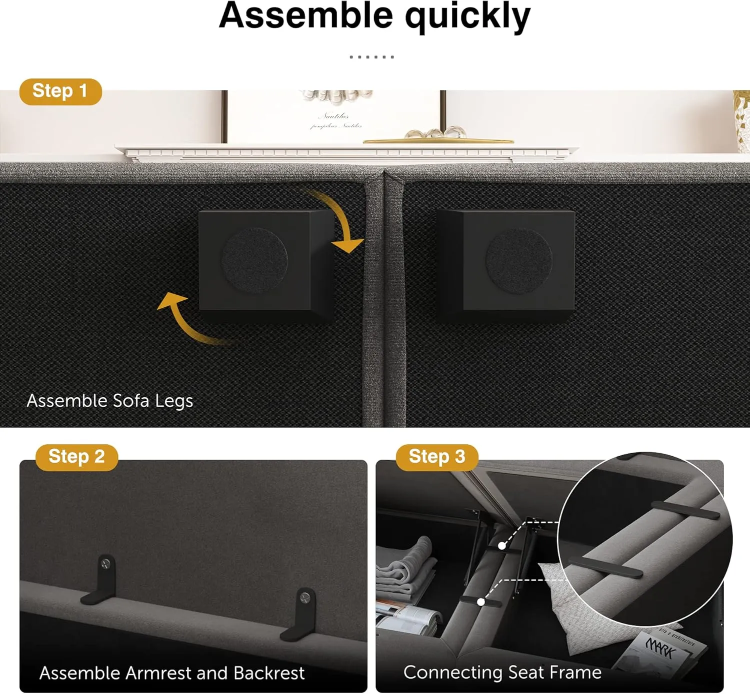 HONBAY Ottoman Module for Modular Sectional Sofa, Storage Ottoman Square Ottoman Bench for Living Room, Velvet Grey