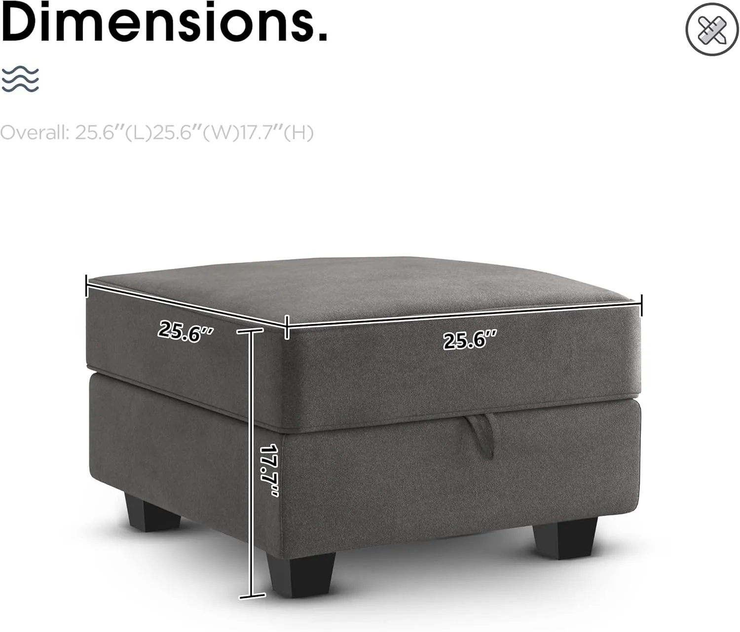 HONBAY Ottoman Module for Modular Sectional Sofa, Storage Ottoman Square Ottoman Bench for Living Room, Velvet Grey