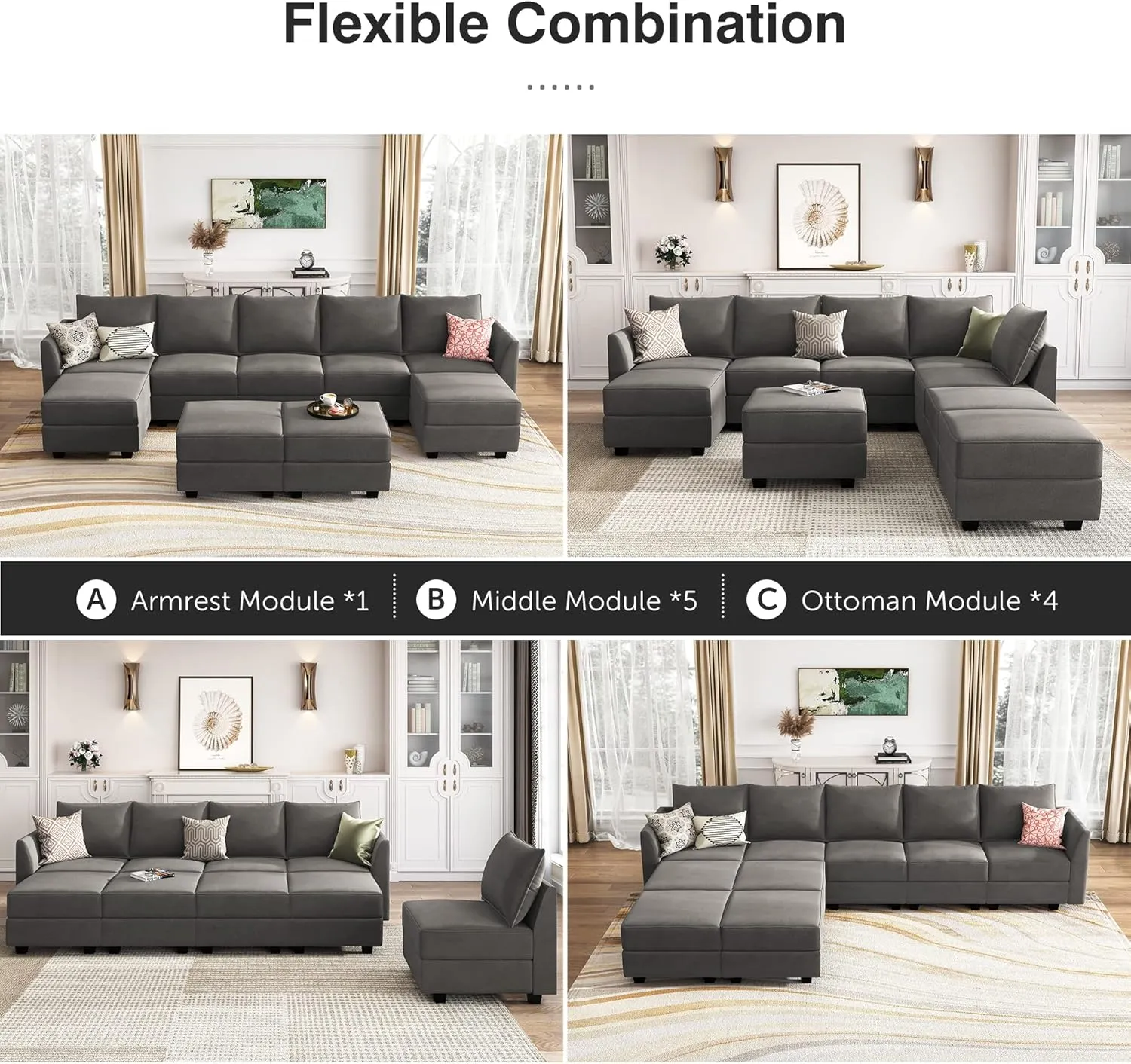 HONBAY Ottoman Module for Modular Sectional Sofa, Storage Ottoman Square Ottoman Bench for Living Room, Velvet Grey