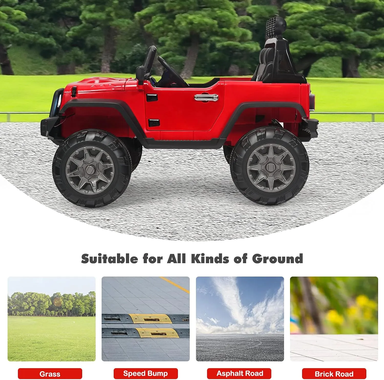 HONEY JOY 12V Ride On Truck, Battery Powered Electric Cars for Kids, Spring Suspension, MP3, LED Lights, Remote Control, Openable Door, Toddler 4 Wheeler Ride On Toys Car, Gift for Boys Girls(Red)