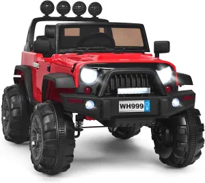 HONEY JOY 12V Ride On Truck, Battery Powered Electric Cars for Kids, Spring Suspension, MP3, LED Lights, Remote Control, Openable Door, Toddler 4 Wheeler Ride On Toys Car, Gift for Boys Girls(Red)