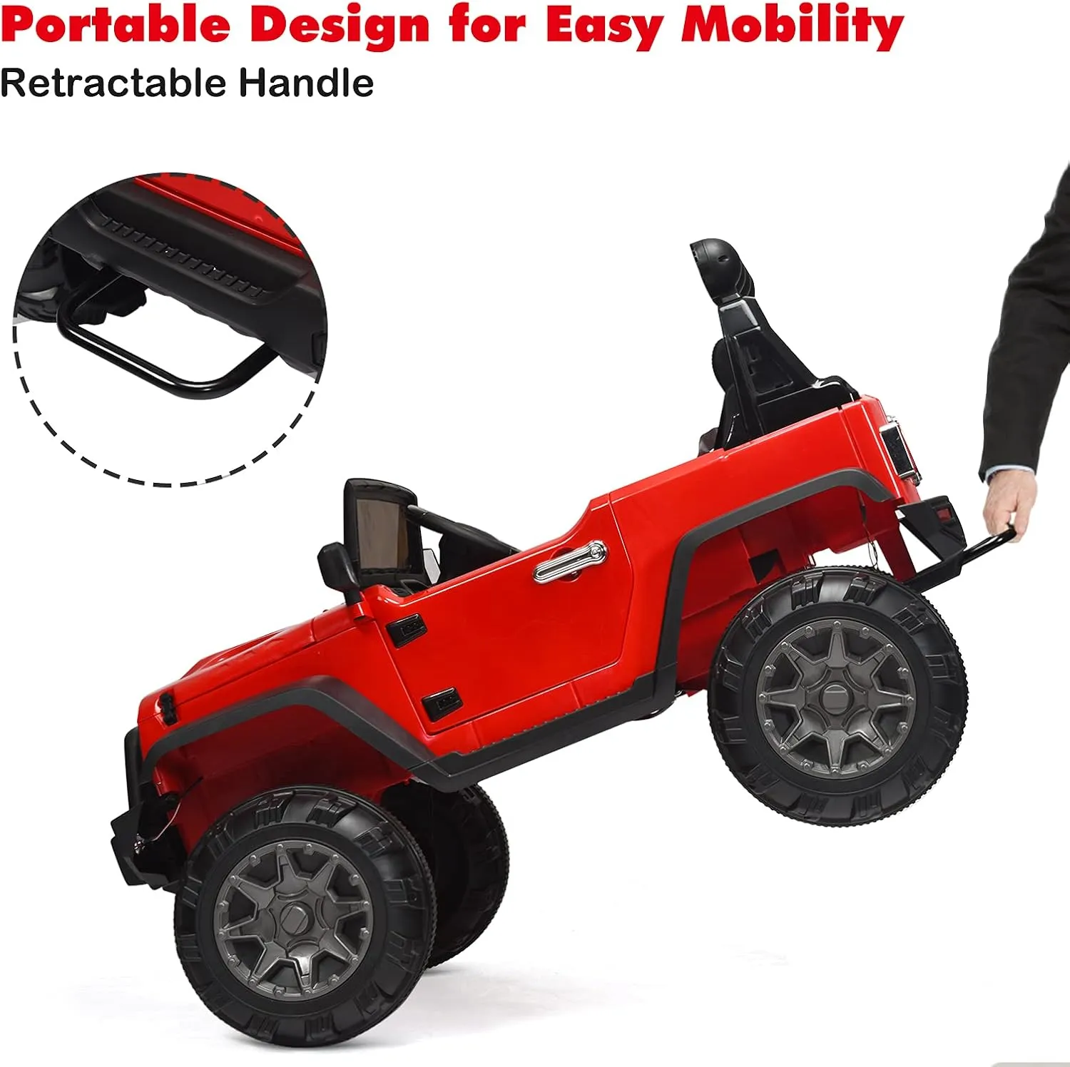 HONEY JOY 12V Ride On Truck, Battery Powered Electric Cars for Kids, Spring Suspension, MP3, LED Lights, Remote Control, Openable Door, Toddler 4 Wheeler Ride On Toys Car, Gift for Boys Girls(Red)